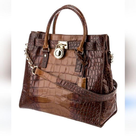 Michael Kors Handbags - Michael Kors Hamilton Purse Bag Handbag Brown Alligator embossed leather MK lock